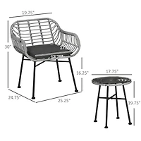 Outsunny 3 Piece Patio Set, Pe Rat Table and Chairs,