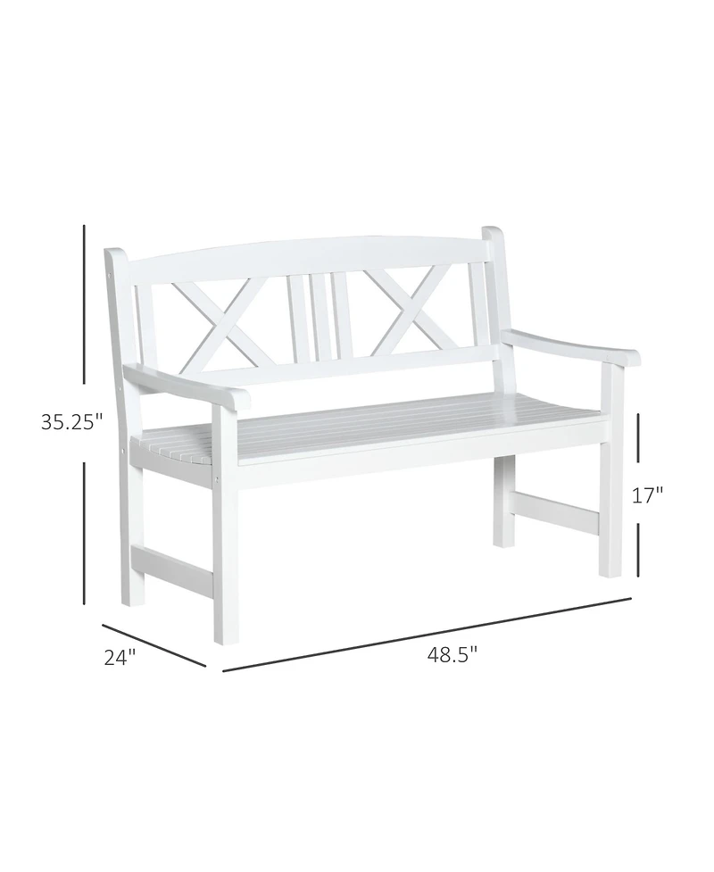 Outsunny 2-Seater Wooden Garden Bench, 4FT Outdoor Patio Loveseat with Unique X-Shape Back for Yard, Lawn, Porch, White