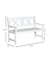 Outsunny 2-Seater Wooden Garden Bench, 4FT Outdoor Patio Loveseat with Unique X-Shape Back for Yard, Lawn, Porch, White