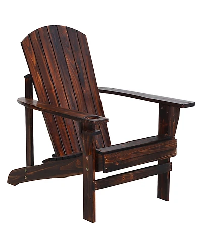 Outsunny Wooden Adirondack Chair, Outdoor Patio Lawn Chair with Cup Holder, Weather Resistant Lawn Furniture, Classic Lounge for Deck, Garden, Backyar