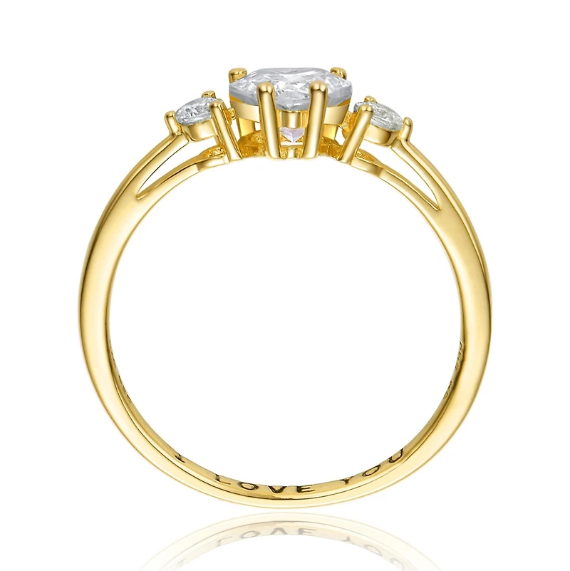 Sterling Silver Heart and Round Clear Cubic Zirconia's Three-Stone "I Love You" Ring