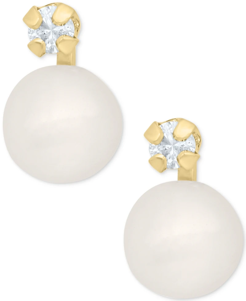 Children's Cultured Freshwater Pearl (4mm) & Diamond Accent Stud Earrings in 14k Gold