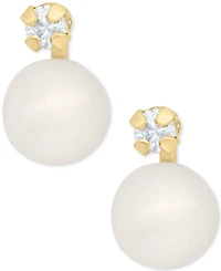 Children's Cultured Freshwater Pearl (4mm) & Diamond Accent Stud Earrings in 14k Gold