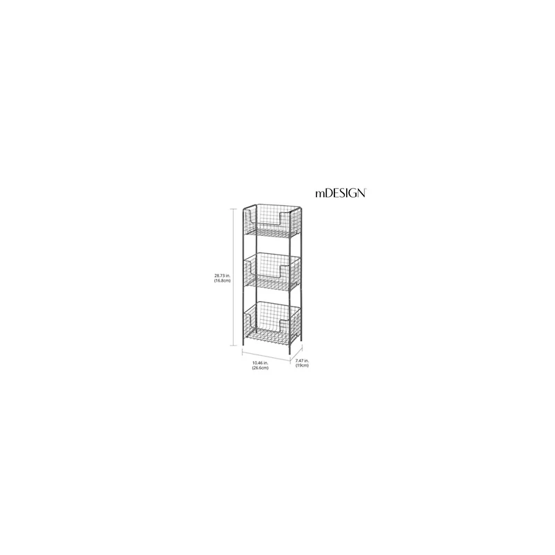 mDesign Vertical Standing Kitchen Pantry Food Shelving with 3 Baskets