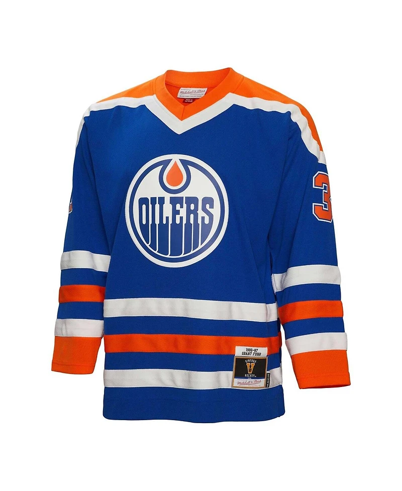Men's Mitchell & Ness Grant Fuhr Royal Edmonton Oilers 1986 Blue Line Player Jersey