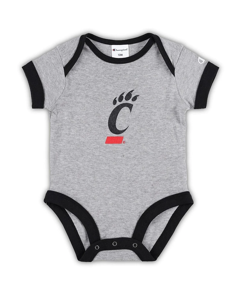 Infant Boys and Girls Champion Black, Heather Gray Cincinnati Bearcats I Wanna Be Three-Pack Bodysuit Set