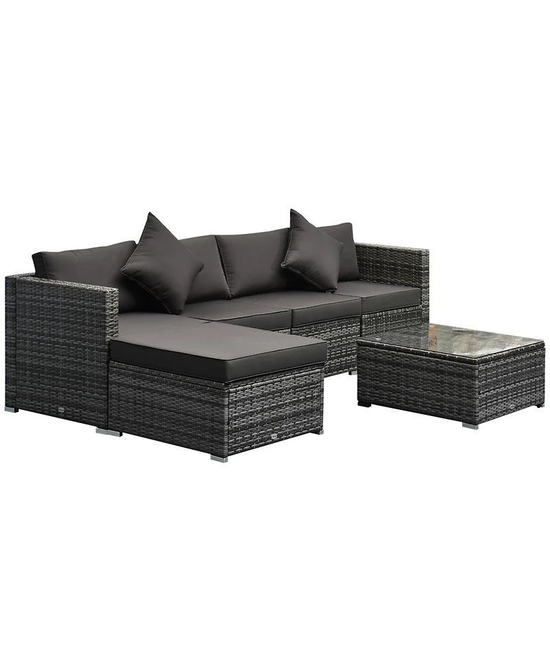 Outsunny 6-Piece Outdoor Patio Rat Wicker Furniture Set w/ Cushions Charcoal