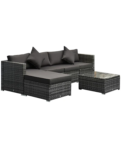 Outsunny 6-Piece Outdoor Patio Rat Wicker Furniture Set w/ Cushions Charcoal
