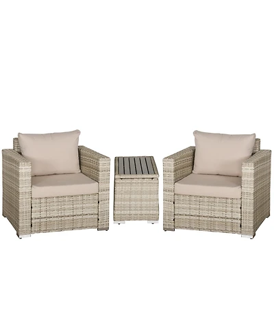 Outsunny 3 Piece Patio Furniture, Balcony Table & Chairs, Cushions,