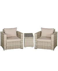 Outsunny 3 Piece Patio Furniture, Balcony Table & Chairs, Cushions,