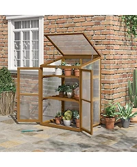 Outsunny Fir Wood Garden Planter house w/ Panels, Shelves,