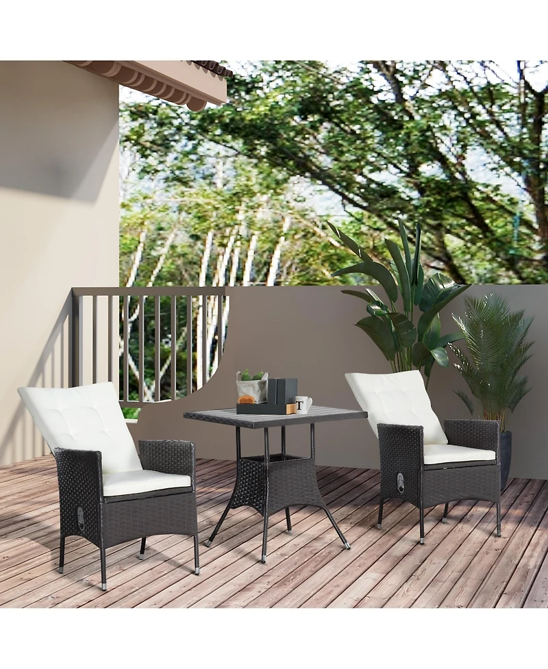 Outsunny 3pc Patio Furniture, Wicker Reclining Chairs & Table,