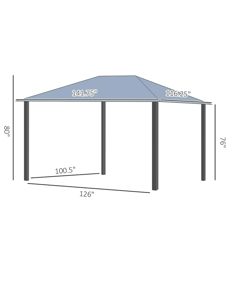 Outsunny 10' x 12' Hardtop Gazebo Canopy with Polycarbonate Roof, Top Vent and Aluminum Frame, Permanent Pavilion Outdoor Gazebo with Netting, for Pat