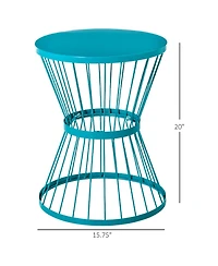 Outsunny 16" Steel Patio End Table, Side Table with Hourglass Design, Accent Table for Outdoor and Indoor Use, Blue