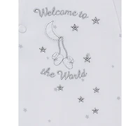 Little Me Baby Boys or Girls Welcome To The World Footed Coverall and Hat, 2 Piece Set