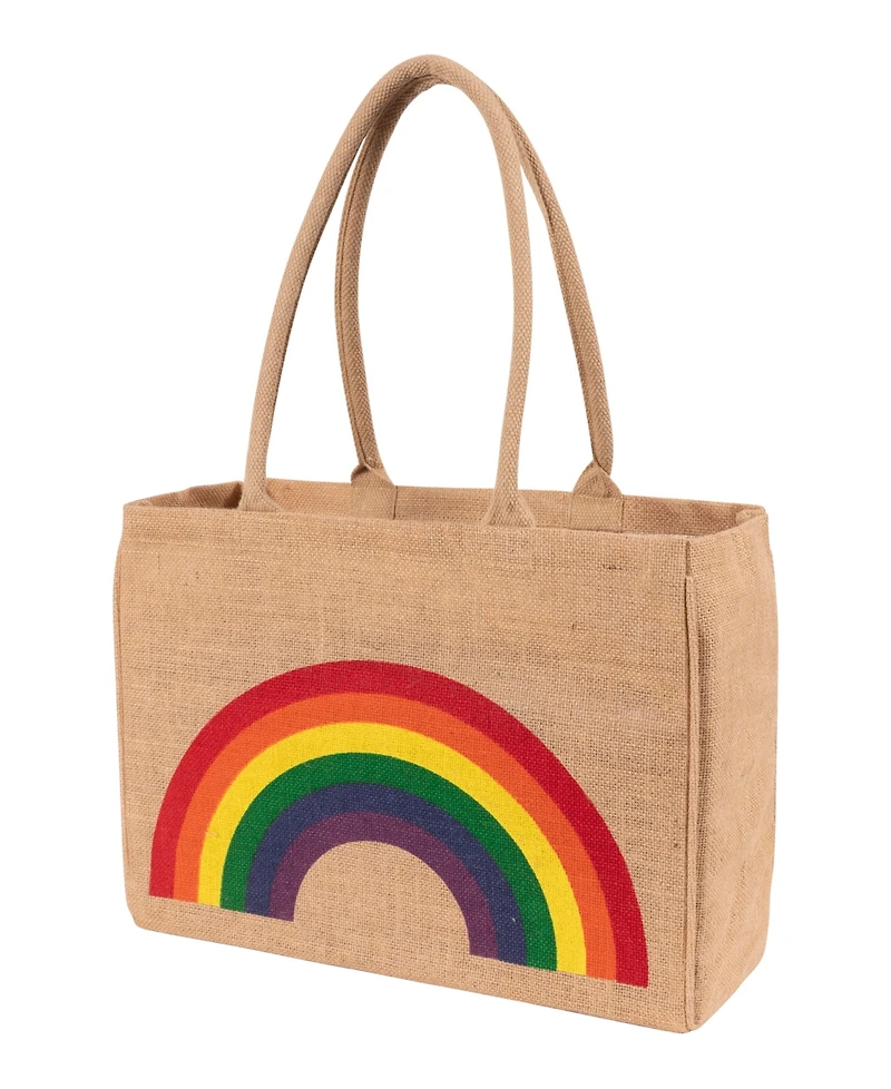 Kaf Home Jute Market Tote Bag with Rainbow Print