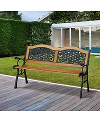 Outsunny 50" Garden Bench Outdoor Loveseat with Cast Steel Legs Antique Armrest and Backrest for Patio, Deck, and Yard