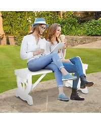 Outsunny 2-Person Garden Bench Outdoor Wagon Wheel Porch Bench for Backyard, Patio, Garden White