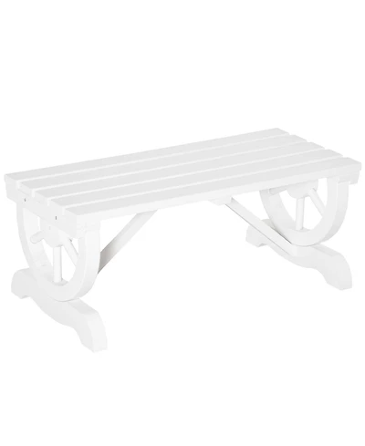 Outsunny 2-Person Garden Bench Outdoor Wagon Wheel Porch Bench for Backyard, Patio, Garden White