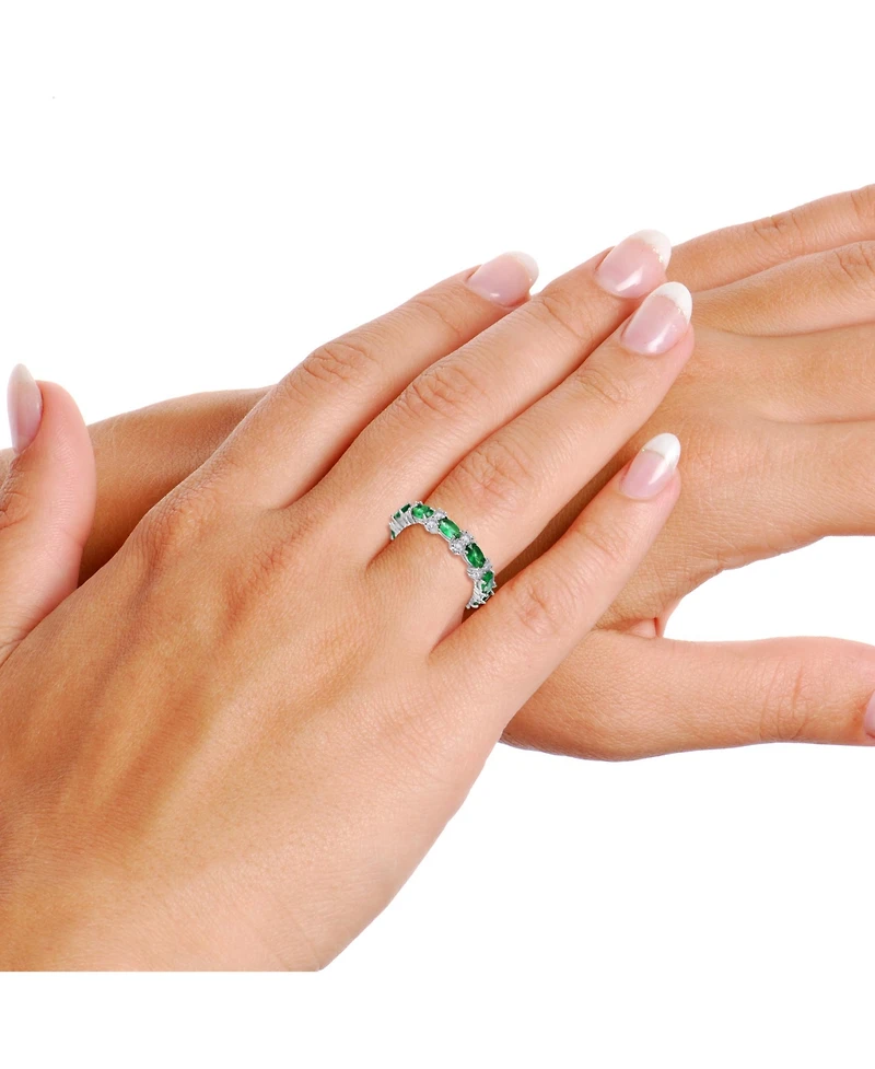 Sterling Silver White Gold Plated with Green & Cubic Zirconia Chunky Eternity Band Ring