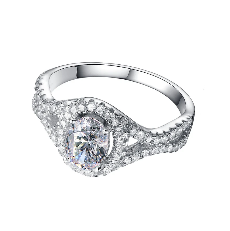 Sterling Silver Mounted Cubic Zirconia Solitaire with Halo Ring