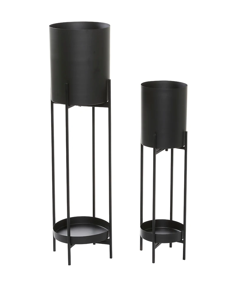 Black Metal Indoor Outdoor Planter with Removable Stand Set of 2