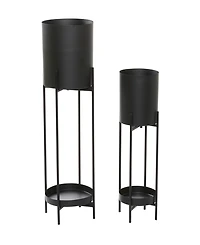 Black Metal Indoor Outdoor Planter with Removable Stand Set of 2