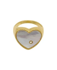 Adornia 14K Gold Plated Heart White Imitation Mother of Pearl Signet Ring