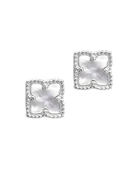 Adornia Silver Plated Flower White Imitation Mother of Pearl Stud Earrings
