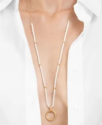 Adornia 29-32" Adjustable 14K Gold Plated Imitation Pearl Beaded Ring Pendant Necklace
