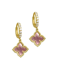 Adornia 14K Gold Plated Floral Dangle Hoops Pink Imitation Mother of Pearl Earrings