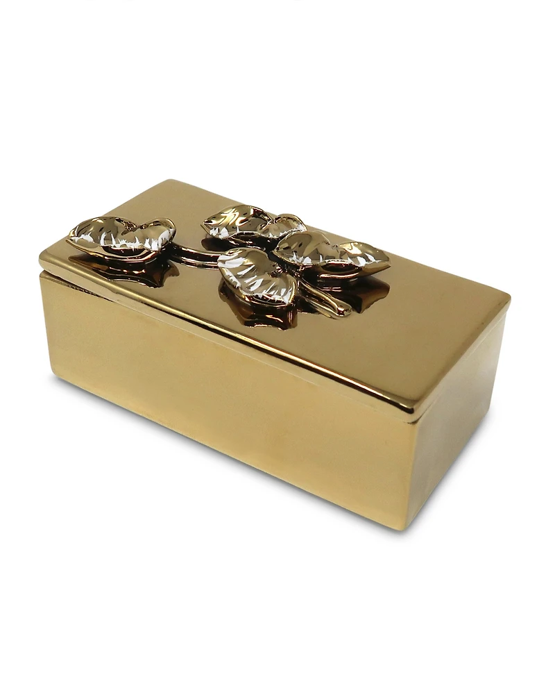 Oblong Decorative Box with Flower Design Lid, 6" L