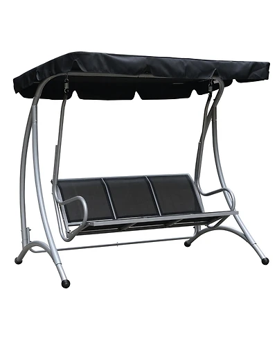 Outsunny 3 Person Patio Swing Seats, Porch Swing with Stand and Adjustable Canopy Outdoor Swing Chair Bench for Garden, Poolside