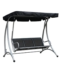 Outsunny 3 Person Patio Swing Seats, Porch Swing with Stand and Adjustable Canopy Outdoor Swing Chair Bench for Garden, Poolside