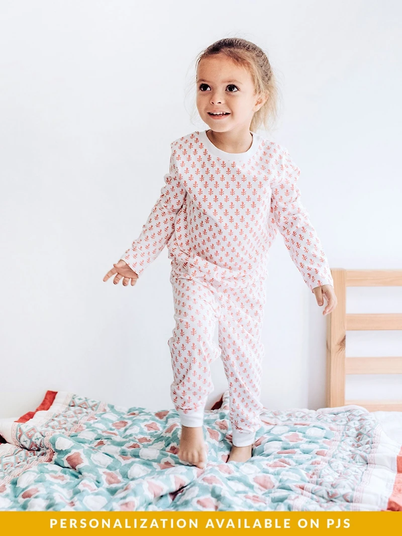 Malabar Baby Little Girls Organic Cotton 2PC Pajama Set, Pink City (Pink & White)