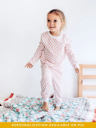 Malabar Baby Little Girls Organic Cotton 2PC Pajama Set, Pink City (Pink & White)
