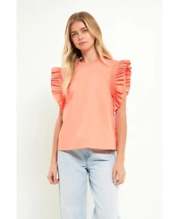 English Factory Women's Ruffle Sleeve Poplin Top