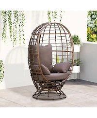 Outsunny Wicker Egg Chair, 360 Rotating Indoor Outdoor Boho Basket Seat with Cushion and Pillows for Backyard, Porch, Patio, Garden, Handwoven All-Wea