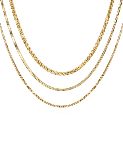 Vince Camuto Gold-Tone Mixed Chain Trio Layering Necklace Set, 3 piece