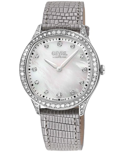 Gevril Women's Morcote Swiss Quartz Silver-Tone Leather Watch 36mm