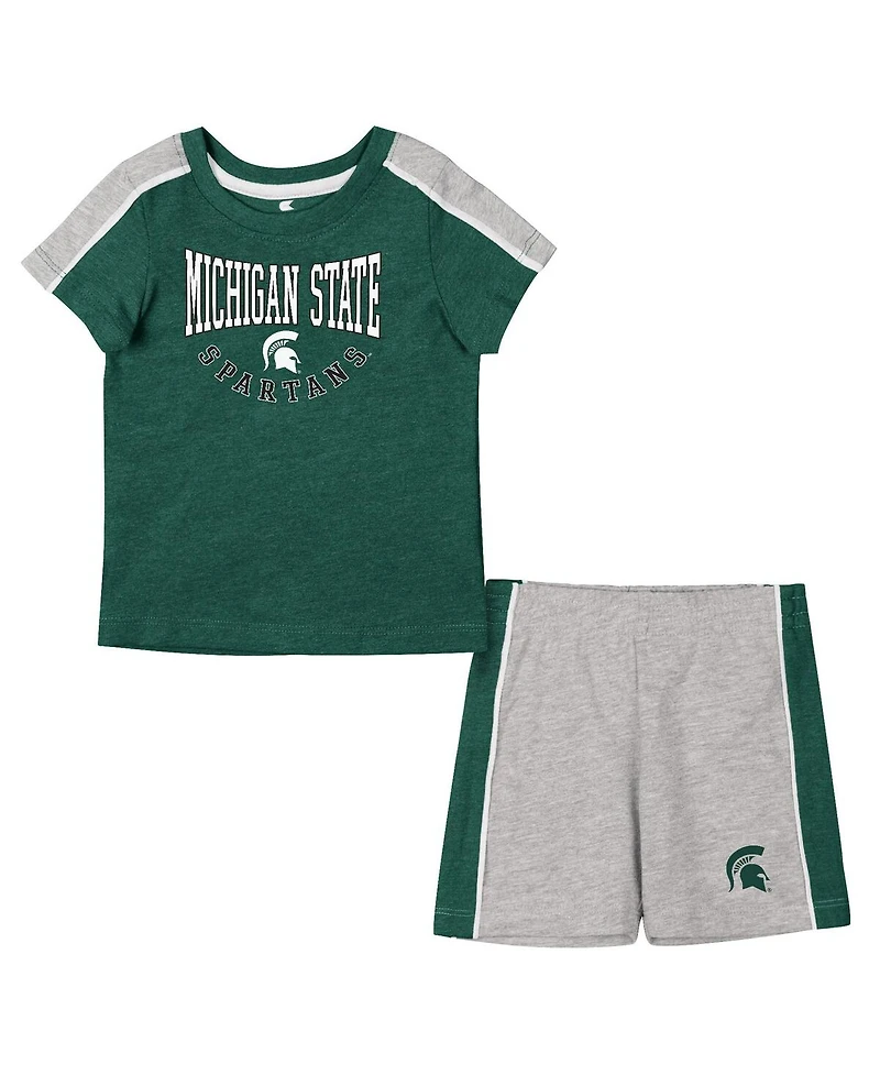Infant Boys and Girls Colosseum Green, Heather Gray Michigan State Spartans Norman T-shirt and Shorts Set