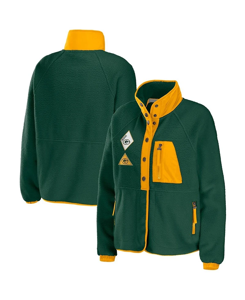 Women's Wear by Erin Andrews Green Bay Packers Polar Fleece Raglan Full-Snap Jacket