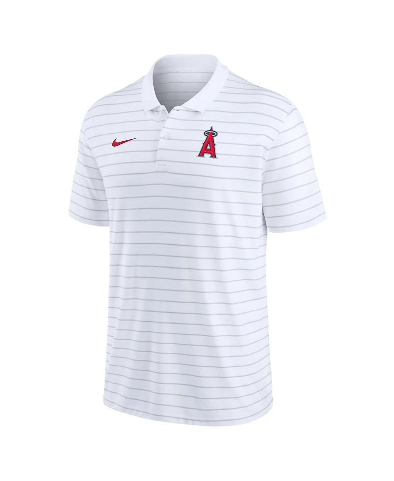 Men's Nike White Los Angeles Angels Authentic Collection Victory Striped Performance Polo Shirt