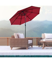 Outsunny 104.25" 3-Tier Patio Umbrella, Outdoor Market Umbrella with Crank and Push Button Tilt for Deck, Backyard and Lawn, Red