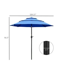 Outsunny 104.25" 3-Tier Patio Umbrella, Outdoor Market Umbrella with Crank and Push Button Tilt for Deck, Backyard and Lawn