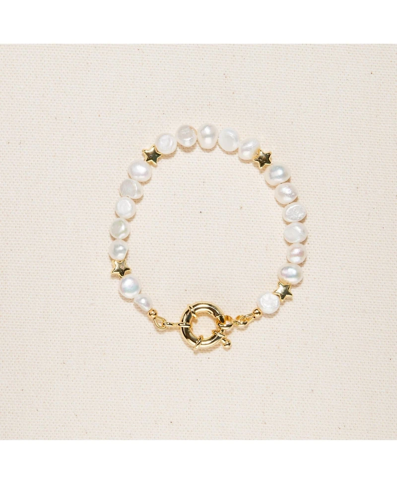 Joey Baby 18K Gold Plated Freshwater Pearl with Star and Pearl Twinkie - Twinkie Bracelet 7" For Women and Girls