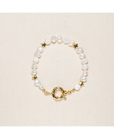 Joey Baby 18K Gold Plated Freshwater Pearl with Star and Pearl Twinkie - Twinkie Bracelet 7" For Women and Girls