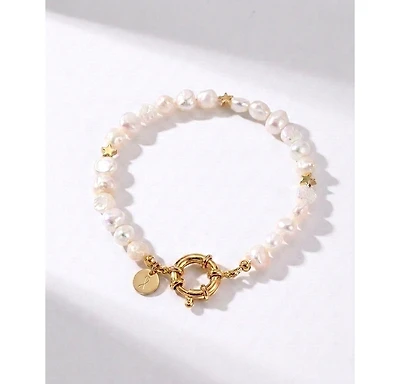 18K Gold Plated Freshwater Pearl with Star and Twinkie - Bracelet 9" For Women Girls