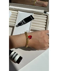 Joey Baby 18K Gold Plated Freshwater Pearls Chunky Chain with Glass Red Heart Charm - Kokoro Bracelet 7" For Women and Girls