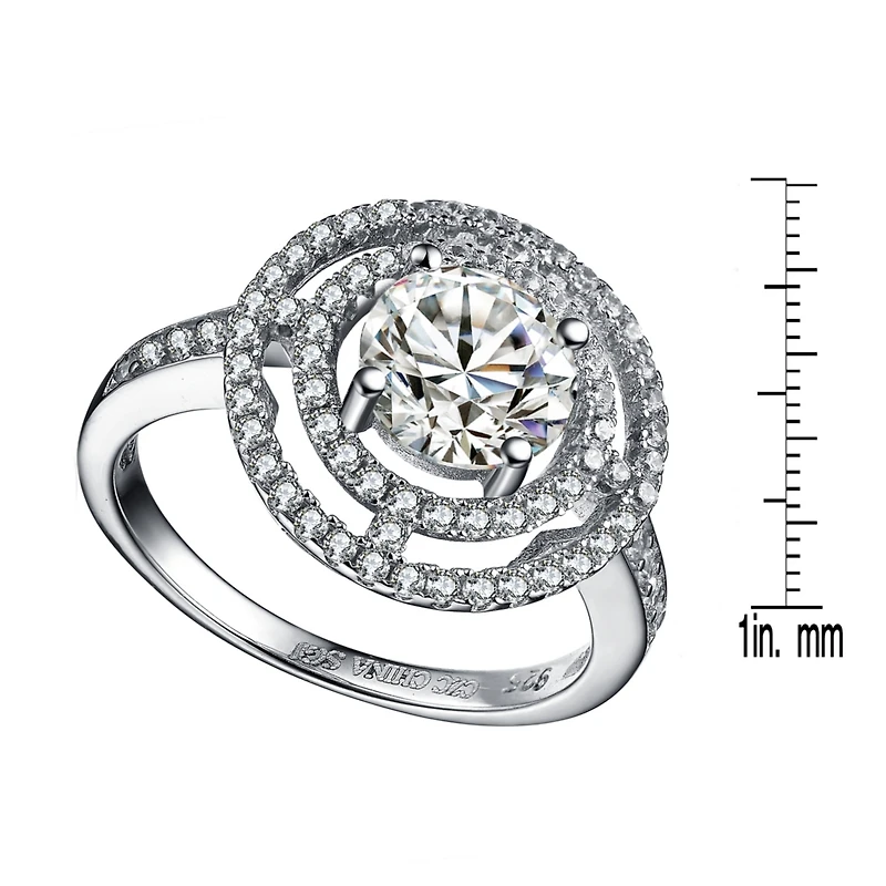 Cubic Zirconia Sterling Silver White Gold Plated Round Fancy Ring